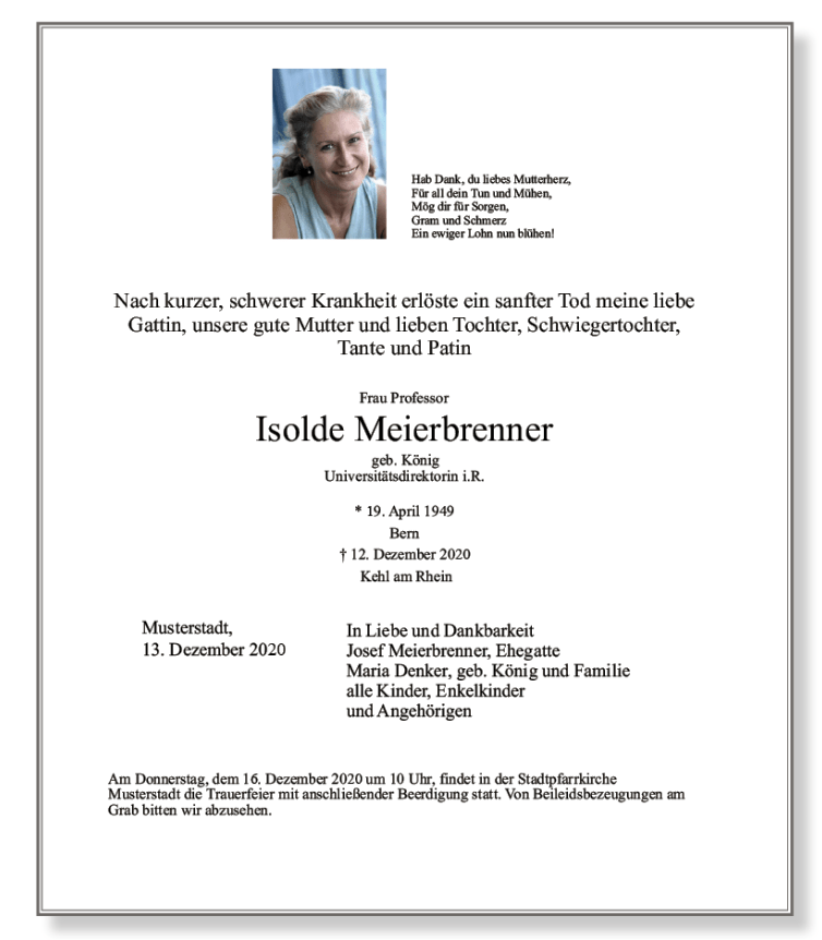 Persönlicher Trauerdruck — Sterbebild mit Foto und Zitat